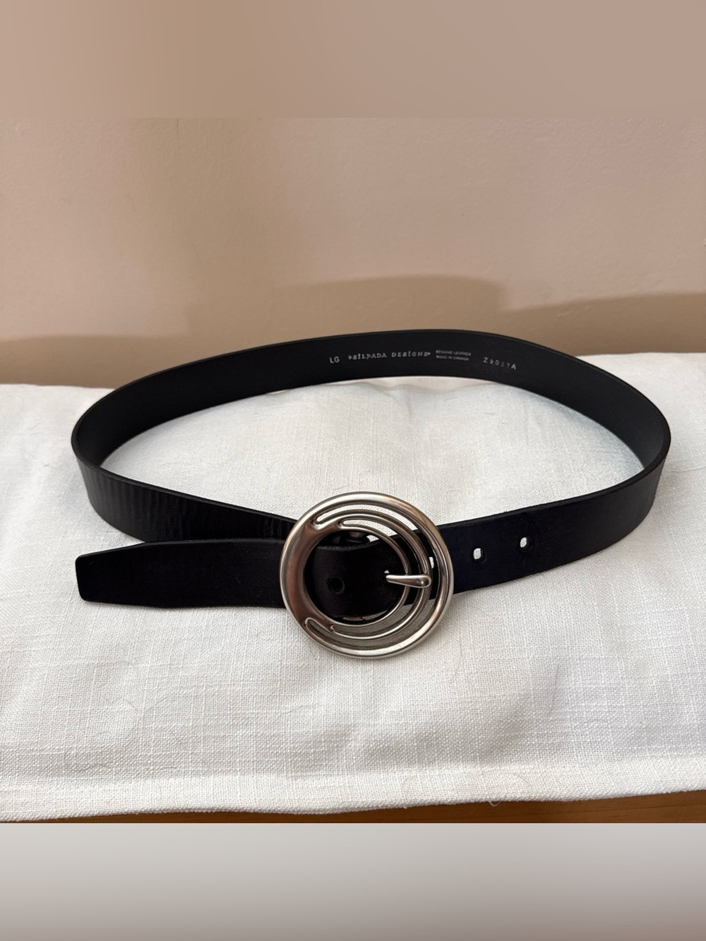 Silpada Designs Black Leather Belt with Silver Double-Ring Buckle